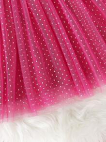 Girls Elegant Christmas Tree Glitter Mesh Ball Gown Dress, Long Sleeve Round Neck, Suitable For Holiday Parties In Spring And Autumn - Pink - View 5
