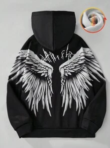 SHEIN 1pc Tween Girl Kid Wing Decor Fleece Zip-Up Sweatshirt, Warm And For Autumn/Winter - Black - View 1