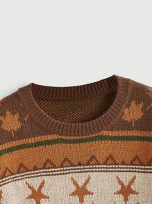 ROMWE Fairycore Retro Contrast Color Geometric Animal Pattern Sweater, Autumn & Winter - Multicolor - View 4