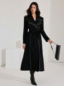 Heiryn 1 pieza Chaqueta larga elegante de doble botonadura de manga larga con cuello para mujer, para otoño
