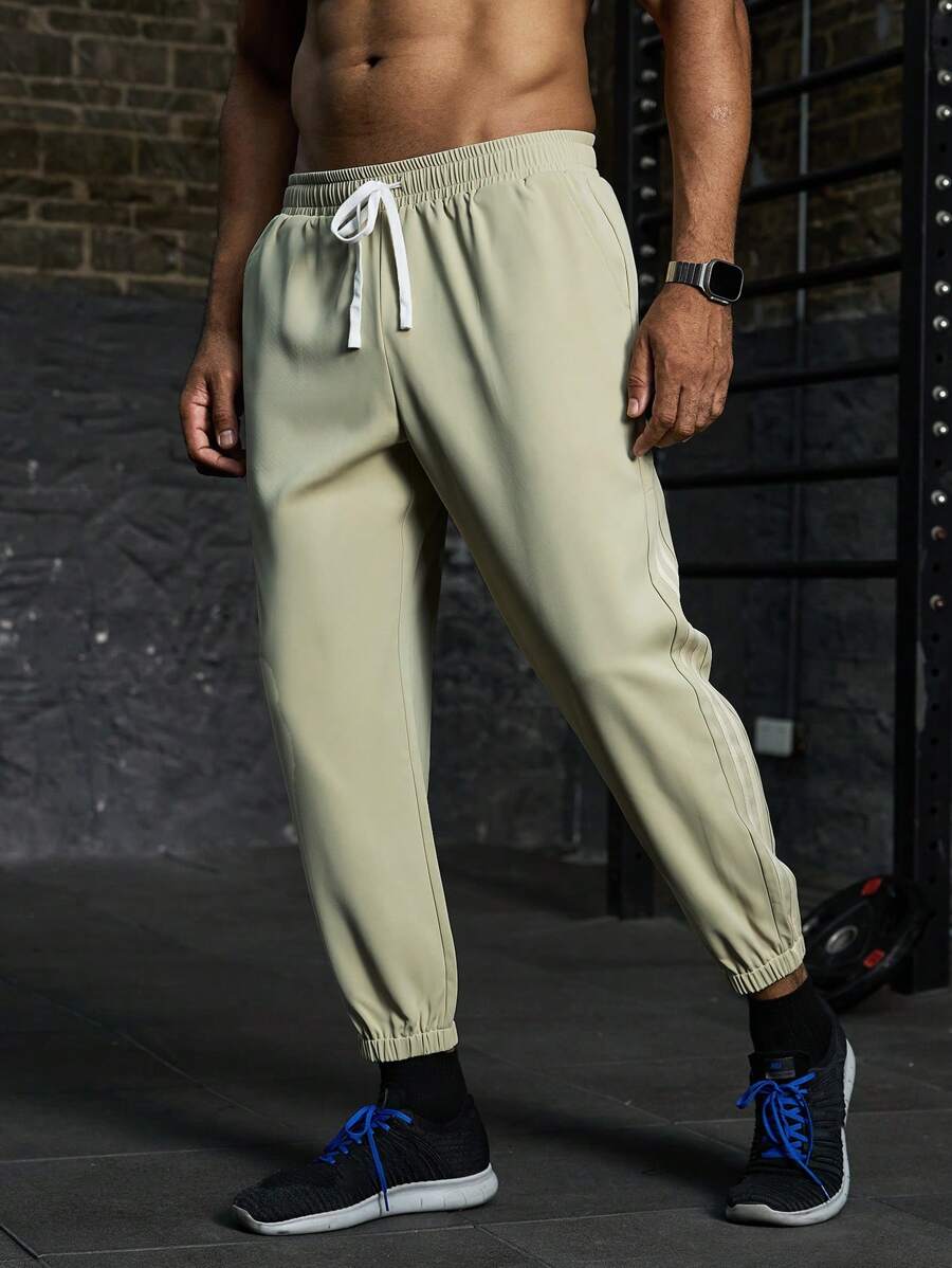 Gym Rark Plus Size Men Casual Solid Color Drawstring Waist Jogger Pants - Khaki - View 1