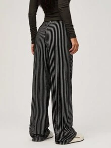SHEIN BASICS Casual Woven Striped High Waist Wide Leg Loose Fit Women Pants