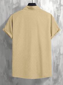 Manfinity Homme Áo sơ mi nam tay ngắn cài nút phía trước màu trơn thường ngày - Màu Khaki - Xem 3