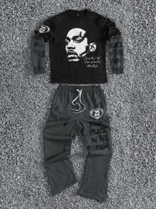 PAVTROS Manfinity Streetrush Men's Round Neck Long Sleeve Figure Print Casual Sweatshirt And Pants Set - Multicolor - View 1