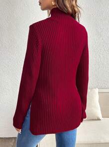 SHEIN Suéter liso de cuello alto de manga larga y unicolor, para uso diario casual en invierno, para maternidad