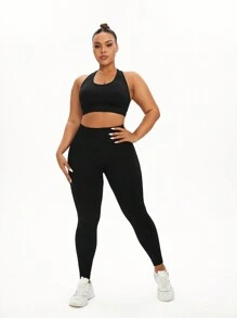 Easithlete 大码女式 2 件纯色无袖上衣和长裤休闲运动套装