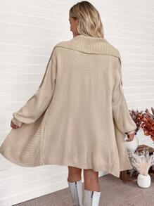 SHEIN LUNE 1 件女士休闲纯色蝙蝠袖宽松长款开衫，秋冬