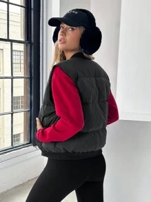 SHEIN EZwear Jednolita kolorowa kurtka puchowa z zamkiem błyskawicznym z przodu, bez rękawów, swobodna, codzienna odzież