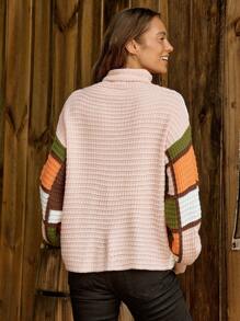 LanaWest Pull ample tricoté à épaules tombantes avec blocs de couleurs, style décontracté pour l'automne/hiver - Multicolore - Voir 2