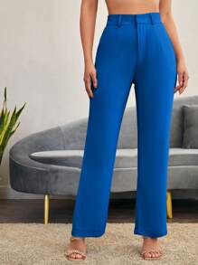 SHEIN LUNE Damen schlichte Straight Leg Lässig Hose, Alltagskleidung für Herbst/Winter - Königsblau - Übersicht 1