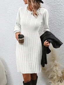 SHEIN Clasi 休闲纯色收腰毛衣连衣裙，秋冬
