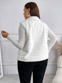 SHEIN Frenchy Women Plus Size Fluffy Vest With Bow Design, White - White - View 2
