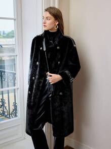 MOTF PREMIUM 蓬松高领系腰带双排扣长款大衣 - 黑色 - 查看 6
