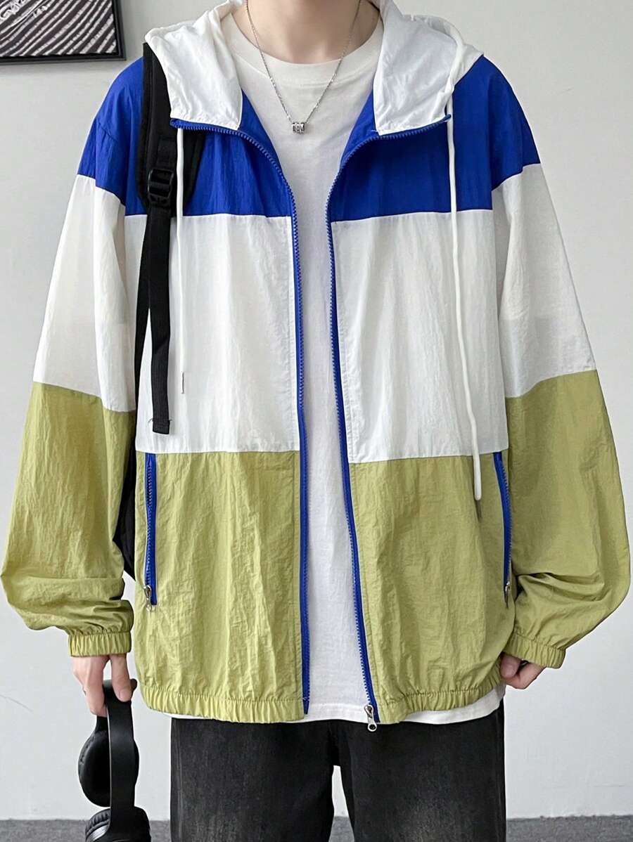 Claim Dot Herren Kontrast Farbige Reißverschluss Stehkragen Kapuzen Jacke mit Tunnelzug für den Herbst - Verschiedenfarbig - Übersicht 1