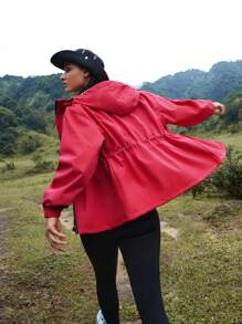 In My Nature Women Zipper Front Hooded Long Sleeve Casual Outdoor Jacket - Red - View 9
