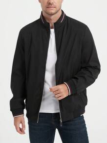 Manfinity Homme 男士休闲条纹长袖拉链夹克，春秋季，送给男朋友的礼物