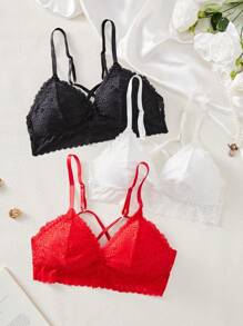 3pcs/Set Women French Romantic Lace Wire-Free Lingerie Bra Set - Multicolor - View 1