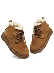 男女通用儿童保暖毛绒内衬雪地靴，适合秋冬季