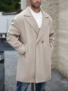 Manfinity Homme Plus Size Men's Solid Color Double-Breasted Casual Long Sleeve Wind Jacket - Khaki - View 7