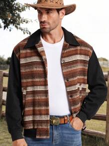 Manfinity RSRT Men's Knit Contrast Color Casual Jacket, Youthful ,Western Cowboy Denim Jacket ,Men Jacket ,Fall Men Clothes