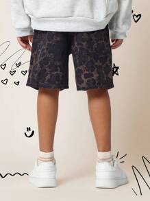 SUMWON Tween Girls Denim Carpenter Short With Leopard All Over Print - Multicolor - View 4