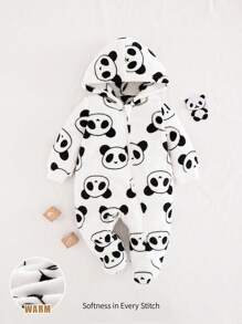 Cozy Pixies 男宝宝休闲百搭熊图案连帽加厚连体衣