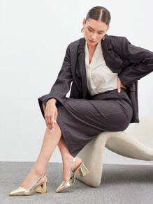 CUCCOO BIZCHIC Women's Fashion Gold Pointy Toe Thick High Heel Pumps For Commuting, Dating, Party, Wedding, Vacation Spring Shoes Spring Break Easter For Christmas Spring Shoes - Gold - View 10