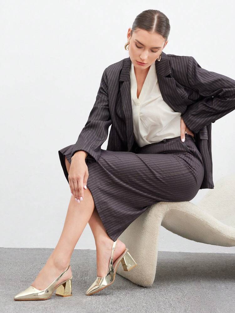 CUCCOO BIZCHIC Women's Fashion Gold Pointy Toe Thick High Heel Pumps For Commuting, Dating, Party, Wedding, Vacation Spring Shoes Spring Break Easter For Christmas Spring Shoes