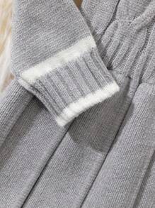 Baby Girl Cable Knit Pleated Sweater Dress, For Winter - Light Grey - View 6