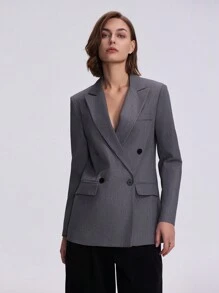 女士长袖双排扣休闲商务西装外套 - 深灰色 - 查看 1