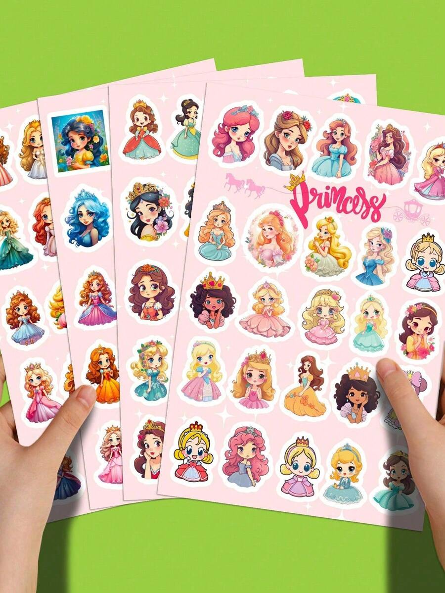 100 张/包可爱卡通公主贴纸，适合儿童 DIY，4 包圣诞节可作为节日礼物 - 彩色 - 查看 1