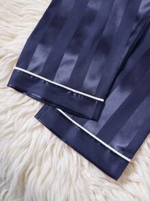 Girls Striped Long Sleeve Cardigan & Pants 2 Pieces Pajama Set, Champagne Color, For Older Tween Girl - Royal Blue - View 7