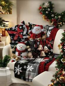 Set Of 4 Christmas Throw Pillow Covers 17.72" - Contemporary Hand Wash Only Zippered Polyester Cushion Cases For Living Room - Santa Claus, Snowman, Gift Ribbon, Bell Patterns For Holiday Decor, No Insert - Multicolor - View 3
