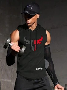 Gym Rark Boyfriend Style Men's Contrast Color Longhorn Letter Print Drawstring Hoodie Tank Top Compression Shirt Men - Black - View 6