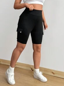 Flirla 大码修身跑步高腰紧身裤，运动休闲裤 - 黑色 - 查看 5