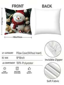 Set Of 4 Christmas Throw Pillow Covers 17.72" - Contemporary Hand Wash Only Zippered Polyester Cushion Cases For Living Room - Santa Claus, Snowman, Gift Ribbon, Bell Patterns For Holiday Decor, No Insert - Multicolor - View 9