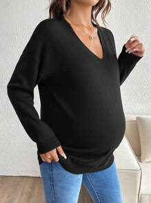 SHEIN Maternity Heart Applique Long Sleeve Sweater, Autumn & Winter