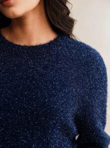 Anewsta 1pc Women's Fashionable Knitted Pullover Sweater, Autumn, Fall Winter - Royal Blue - View 6