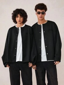 Manfinity VCAY Men's Loose Fit Round Neck Casual Jacket Suitable For Autumn & Winter - Black - View 3