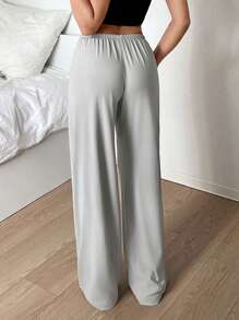 SHEIN EZwear 纯色前系带休闲柔软舒适长裤，日常休闲装