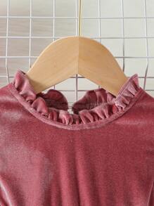 Abito in velluto elegante con arricciature per bambine, design classico a peplum, adatto per feste natalizie, riunioni di famiglia, occasioni speciali - Viola rosso - Visualizzare 7
