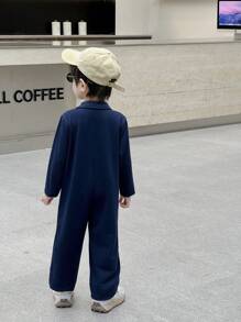 SHEIN Genkimix Kids 1pc Young Boy Casual Sports College Style Long Jumpsuit, Suitable For Daily School, Travel, Outdoor Activities, Fit For Spring And Autumn Back To School Season