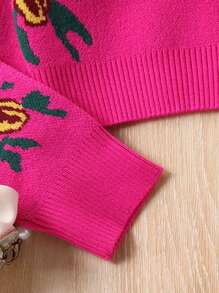 Bộ 2 món/Bộ áo len cardigan họa tiết hoa cổ điển thời trang cho bé gái tuổi teen và quần dài, bộ đồ dệt kim thường ngày mùa thu/đông - Màu Hồng Tươi - Xem 6