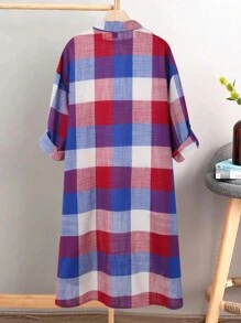 SHEIN LUNE Plus Size Women Autumn Long Sleeve Single-Breasted Long Casual Loose Shirt Dress - Multicolor - View 2