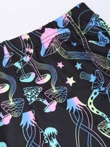 SHEIN Unity 女式弹力时尚夜光蘑菇印花紧身裤，秋季 - 彩色 - 查看 3