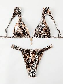 2 件套女士豹纹斑马纹性感比基尼泳装，适合海滩度假，2025 年夏季