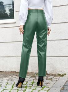 EURMUSE Buckle Belted PU Pants - Army Green - View 2