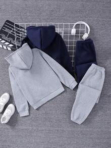 SHEIN Bộ 4 áo hoodie và quần nỉ in chữ American Casual cho bé trai, phù hợp mặc hàng ngày và đi học, trang phục - Nhiều màu - Xem 2