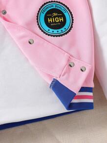 Teen Girls Letter Graphic Print Trim Varsity Jacket - Pink - View 6