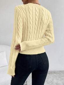 Chiquease Casual Letter Embroidery Fitted Sweater, For Autumn/Winter - Yellow - View 2